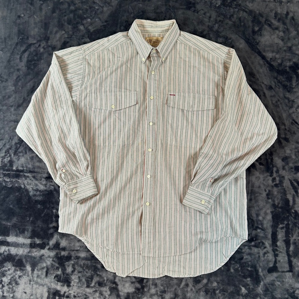 J. Riggins Button Down Shirt Mens Large Grey Striped Long Sleeve Dual‎ Pocket